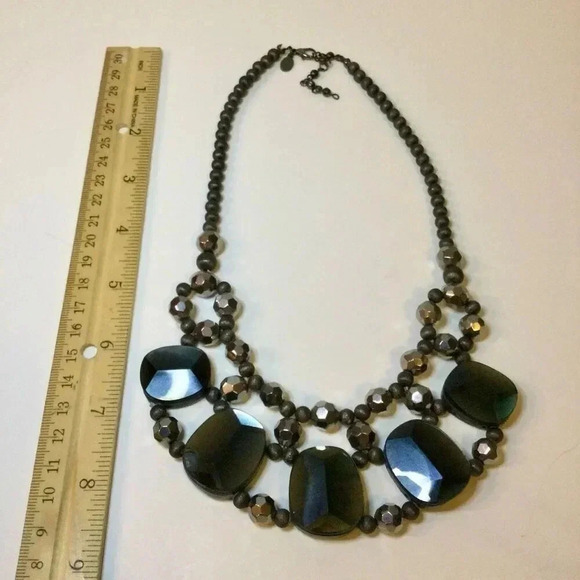 Vintage Express Womens Black Silver-tone Beads And Chunky Stones Bib Necklace OS - Picture 8 of 10